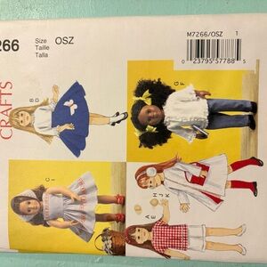OCT SALE 6/$25+ship McCall’s Crafts M7266 18” Retro Doll Clothes Sewing Pattern